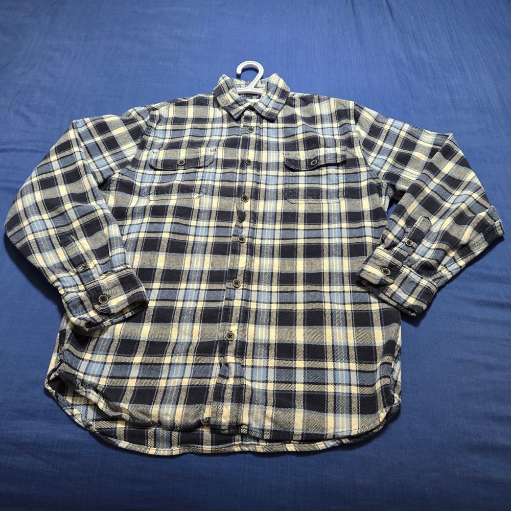 Jachs Button Down Flannel Shirt Mens Large Blue Plaid Excellent Long Sleeve